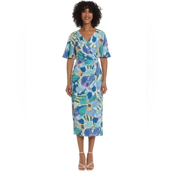 Maggy London Malina Floral Wrap Midi Dress - Size 2 - NWOT - Picture 7 of 7
